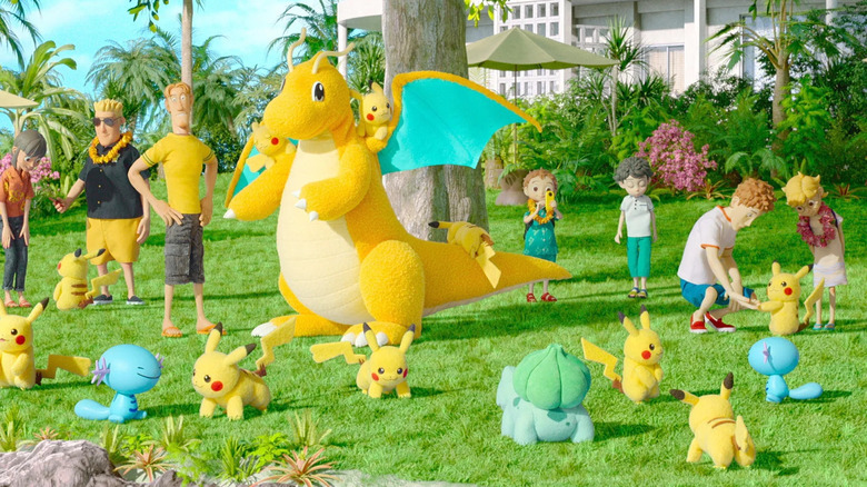 A field on a tropical island, enjoyed by Pokémon and humans in Pokémon Concierge.