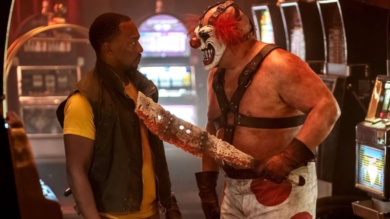 Anthony Mackie as John Doe and Joe Seanoa as Sweet Tooth, facing off in Twisted Metal.