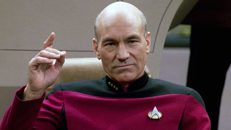 Jean-Luc Picard holds up his hand in Star Trek: The Next Generation