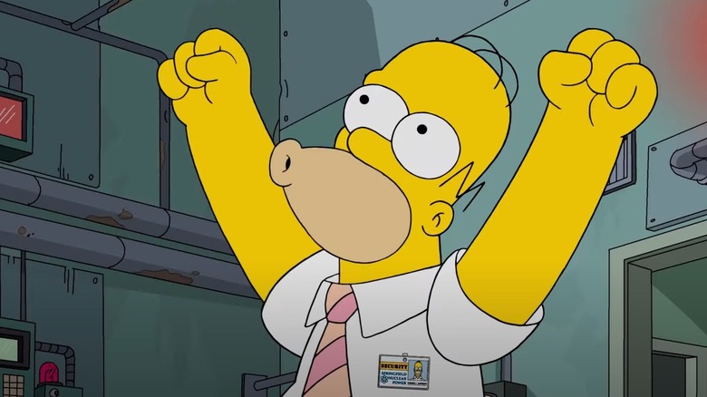 Homer Simpsons celebrates on The Simpsons
