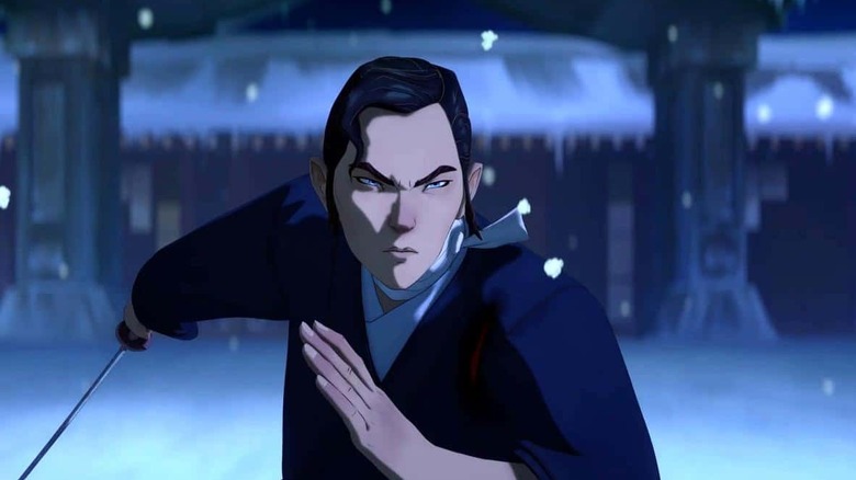 Mizu prepares to fight in Blue Eye Samurai.