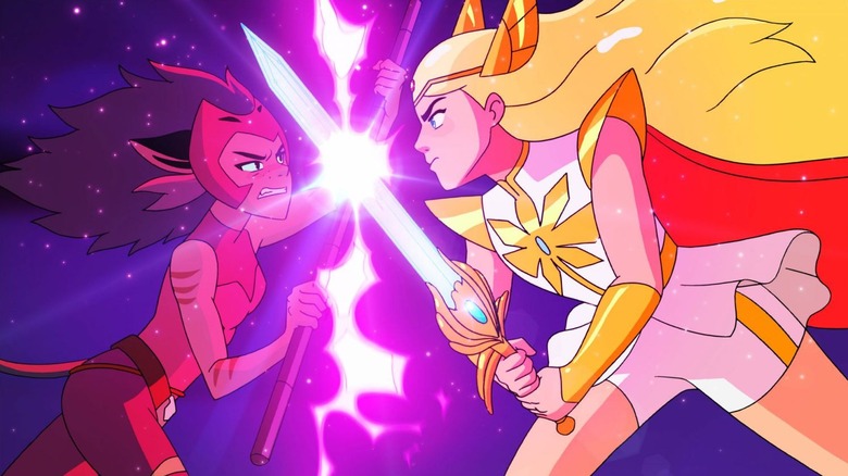 Catra and She-Ra battle in She-Ra and the Princesses of Power.