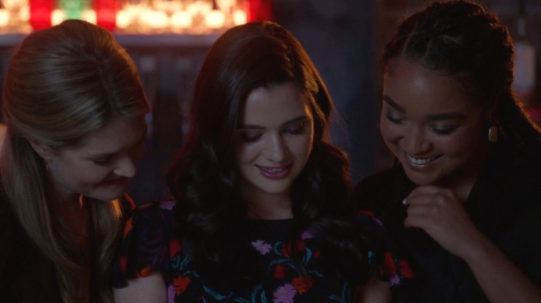 Jane Sloan (Katie Stevens), Kat Edison (Aisha Dee), and Sutton Brady (Meghann Fahy) standing together in The Bold Type