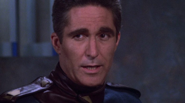 Commander Sinclair speaking sternly on Babylon 5 S1E15