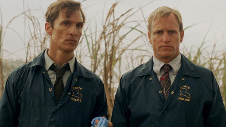 Detectives Cole and Hart investigate a crime scene in "True Detective"