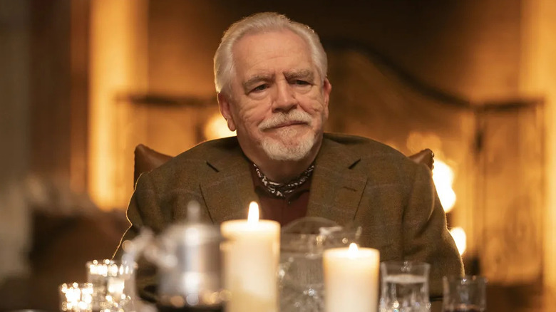 Brian Cox as Logan Roy at the head of a dinner table in Succession