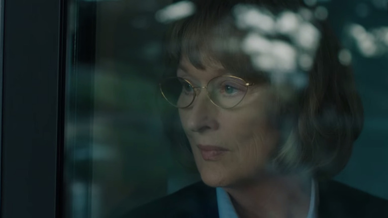 Meryl Streep as Mary Louise Wright looking through a window in Big Little Lies