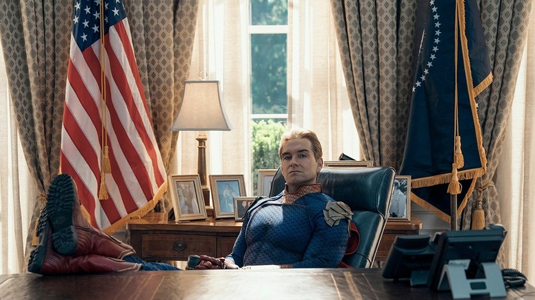 Antony Starr as Homelander, sitting in the Oval Office in The Boys.