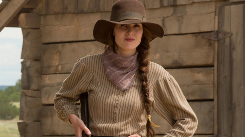 Michelle Dockery as Alice Fletcher looks intense in Godless