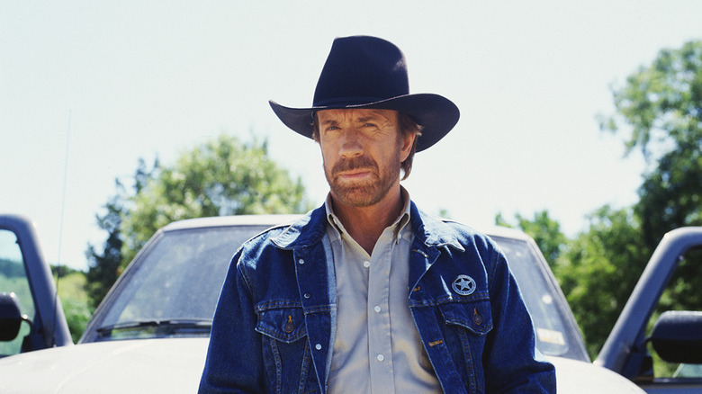 Chuck Norris as Cordell Walker looks intense in Walker, Texas Ranger
