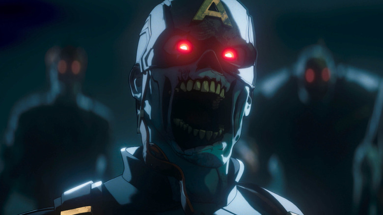 A zombified Captain America roars in Marvel Zombies