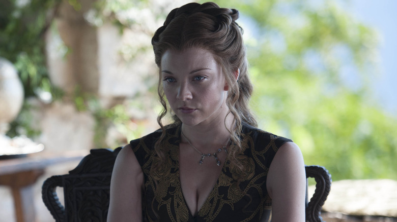 Natalie Dormer as Margaery sitting outside in Game of Thrones