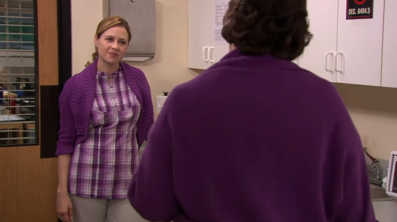 Jenna Fischer as Pam Beesly confronts a coworker on The Office