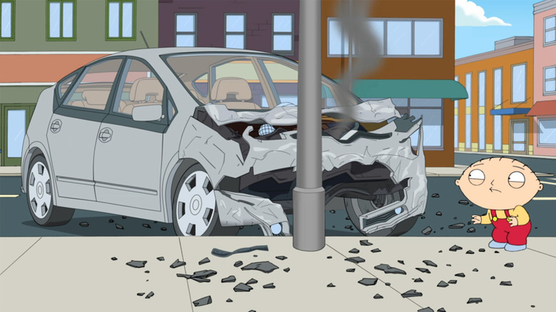 Stewie crashes Brian's car in Family Guy Season 10 Episode 4 Stewie Goes For A Drive