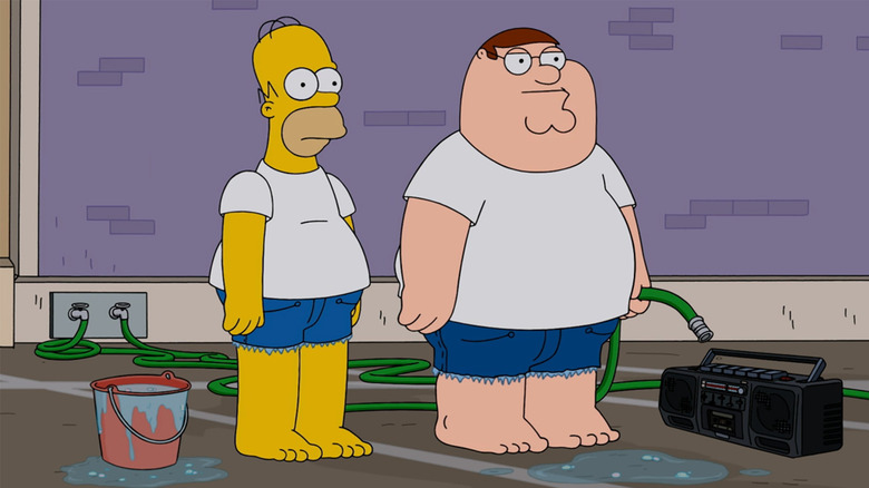 Homer Simpson and Peter Griffin in Family Guy Season 13 Episode 1 The Simpsons Guy