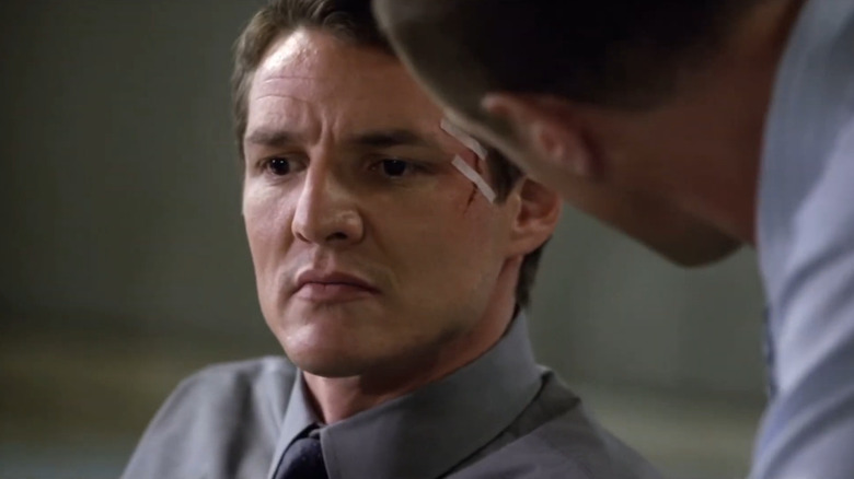 Pedro Pascal as Special Agent Greer, being interrogated in Law & Order: SVU.