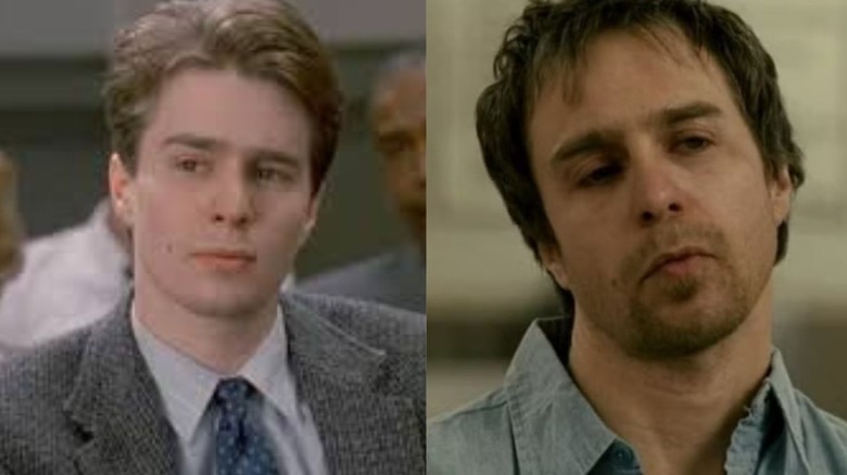 A side-by-side image of Sam Rockwell as Randy Borland and Officer Wedeker in Law & Order.