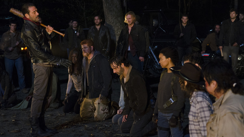 Negan walks around with his bat in "The Walking Dead"