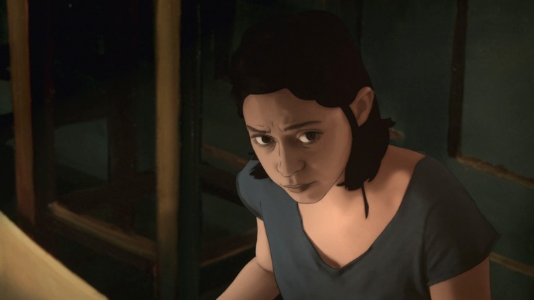 Alma sitting on the floor and looking up on Undone S1E3