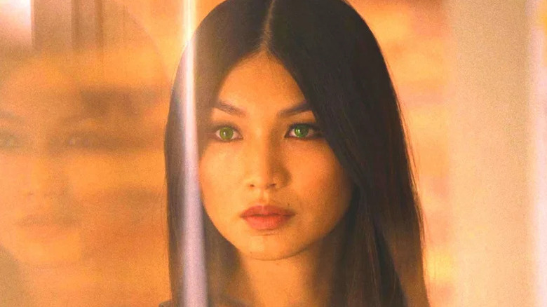 Gemma Chan's Anita with bright green eyes on Humans