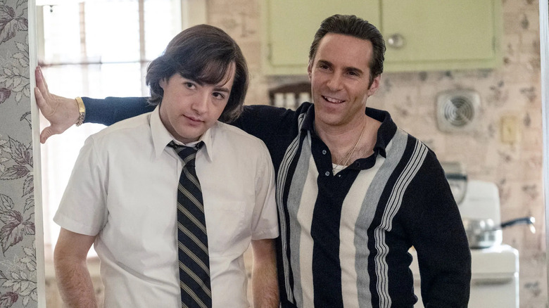 Dickie Moltisanti (Alessandro Nivola) and Tony Soprano (Michael Gandolfini) looking on in The Many Saints of Newark