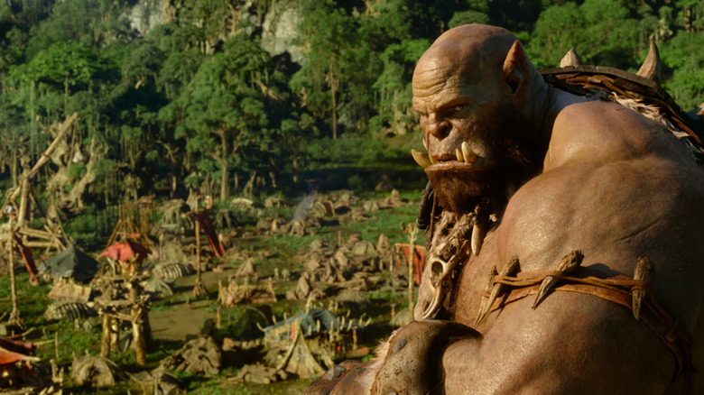 Orgrim Doomhammer (Rob Kazinsky) prepares for battle in Warcraft