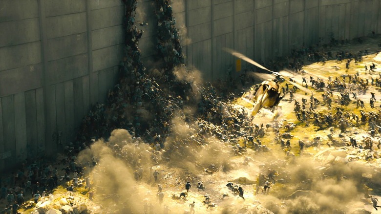 Zombie scaling wall in World War Z