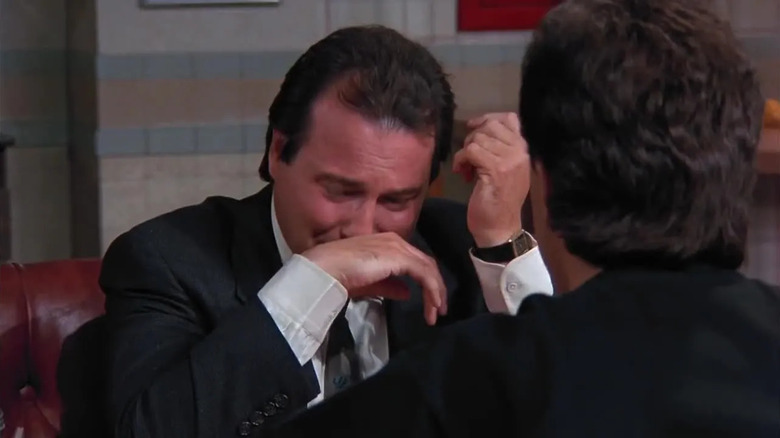 Joel Horneck (Kevin Dunn) weeps while sitting across from Jerry Seinfeld at a diner in Seinfeld