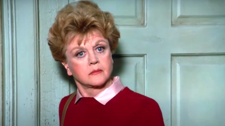Angela Lansbury as Jessica Fletcher looks shocked in Murder, She Wrote