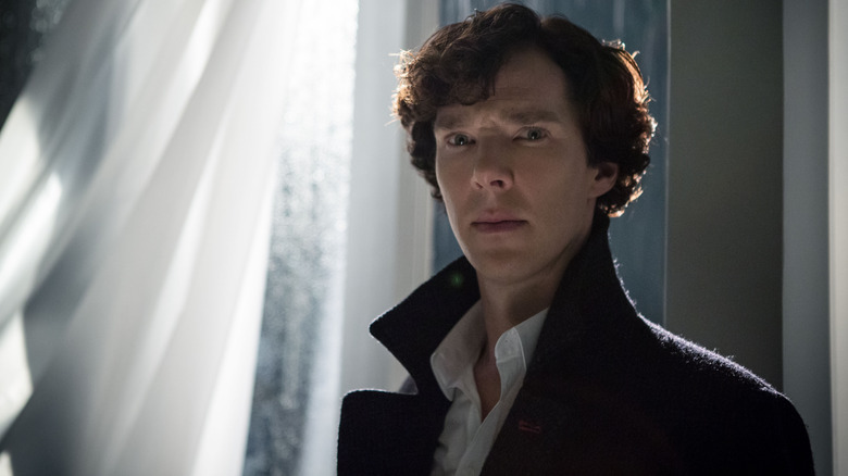 Benedict Cumberbatch as Sherlock Holmes looks intense in Sherlock