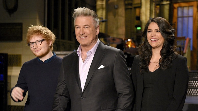 Ed Sheeran, Alec Baldwin, and Cecily Strong on SNL