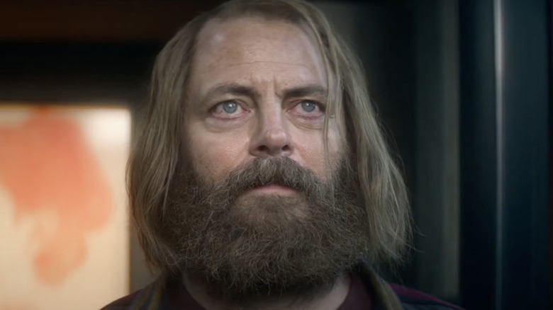 Nick Offerman's Forest looking serious and tired on Devs