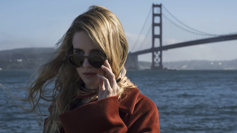 The OA (Brit Marling) turns away from the Golden Gate Bridge in The OA