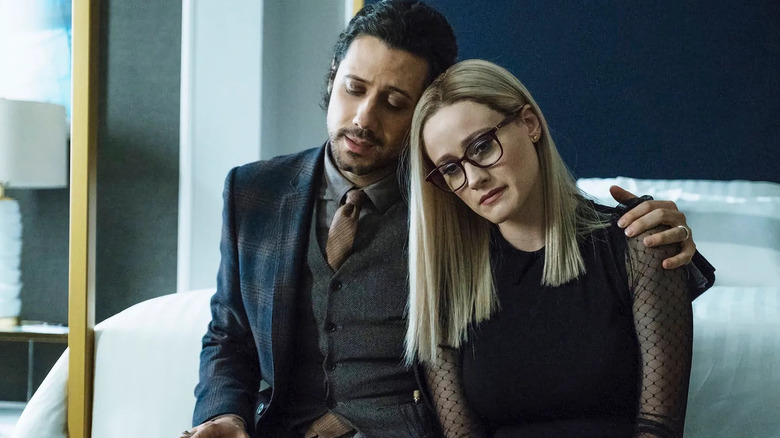 Eliot Waugh (Hale Appleman) consoles Alice Quinn (Olivia Taylor Dudley) in The Magicians
