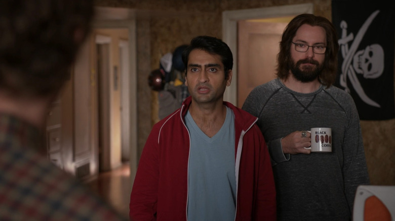 Dinesh (Kumail Nanjiani) and Bertram (Martin Starr) in a living room on Silicon Valley