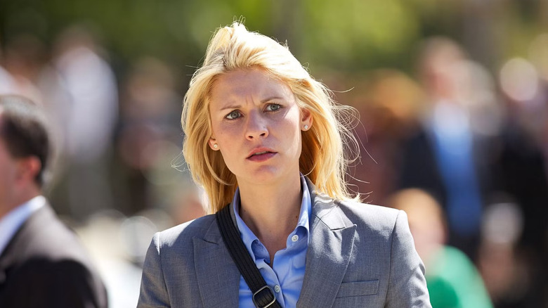 Claire Danes as Carrie Mathison looks scared in Homeland
