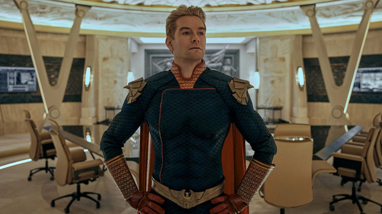 Homelander standing with hands on hips in Vought International