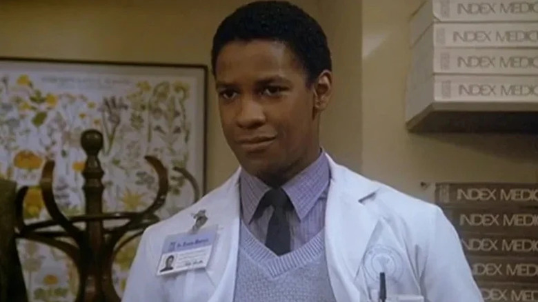 Denzel Washington as Philip in white doctor's coat in "St. Elsewhere."
