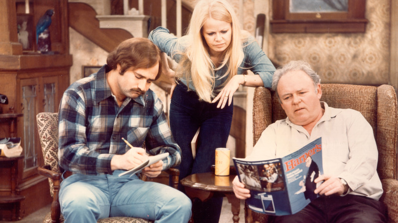Rob Reiner as "Meathead," Sally Struthers as Gloria, and Carroll O'Connor as Archie on "All in the Family."