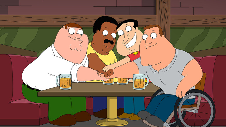 Peter, Cleveland, Quagmire, and Joe make a pact at the Drunken Clam on "Family Guy."