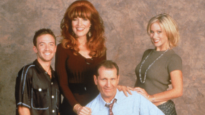 David Faustino as Bud, Katey Sagal as Peg, Ed O'Neill as Al and Christina Applegate as Kelly in a "Married...With Children" promo shoot.