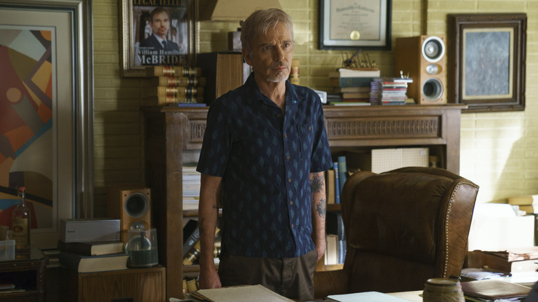 Billy Bob Thornton as Billy McBride wearing blue shirt in Goliath