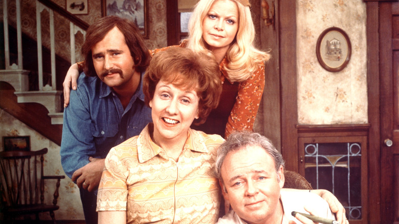 "All in the Family" cast including Archie Bunker (Carroll O'Connor), Edith (Jean Stapleton), daughter Gloria (Sally Struthers), and her "meathead" husband, Mike (Rob Reiner)