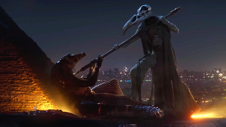 A giant-sized fight between the gods Khonshu and Ammit