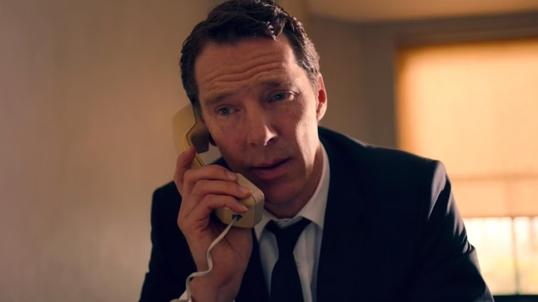 Benedict Cumberbatch as Patrick Melrose on the phone in "Patrick Melrose."