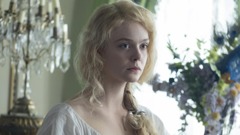 Elle Fanning as Catherine the Great frowning in "The Great."