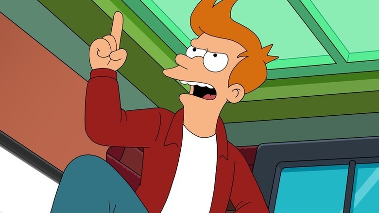 Fry with finger in the air, speaking firmly