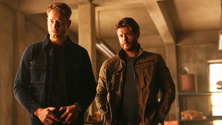 Colter Shaw (Justin Hartley) and Russell Shaw (Jensen Ackles) stand together in basement in Tracker