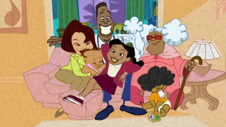 The Prouds gathered on the couch on The Proud Family