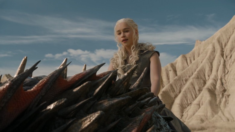 Daenerys mounted on Drogon on Game of Thrones S6E6